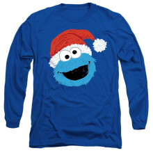 (XL, Royal Blue) Sesame Street Unisex Adult Cookie Monster Scribble Long-Sleeved Christmas T-Shirt