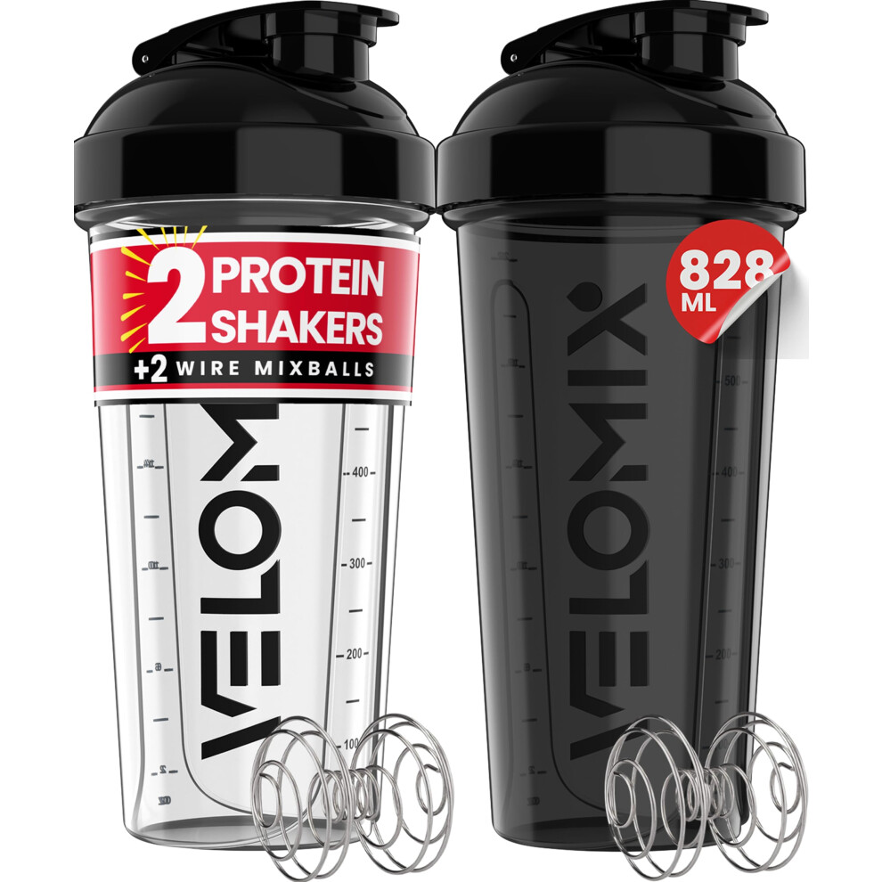 Photos - Water Bottle VELOMIX -2 PACK- 828ml Protein Shaker Bottle -2x Wire Mixball | Leak Proof Shake