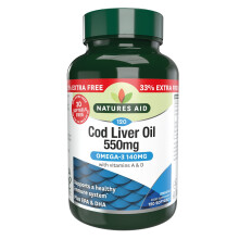 Natures Aid Cod Liver Oil 550mg Softgels – High Strength Omega-3 Fish Oil with Vitamins A, D Plus EPA & DHA – Supports Healthy Immune System Heart