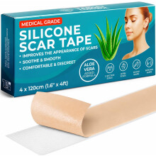 Medical Grade Silicone Scar Tape Aloe Vera | 4cm x 1.2M | Silicone Scar Sheets for After Surgery C Section Recovery, Face Treatment Gel Patches/Plast