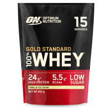 Optimum Nutrition 100% Gold Standard Whey Protein Powder, 24g Protein, Vanilla Ice Cream, BCAA, low-sugar, Fast‑Digesting Isolate for Muscle Gain &