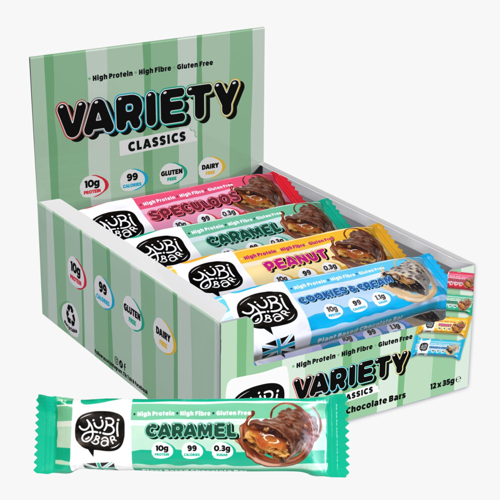 Yubi Bar Yubi Variety Classics 12 Pack - Protein Bars - 99 Calories, High Protein, High Fibre, Low Sugar, Gluten Free And Dairy Free - Healthy Snacks/Nutritio