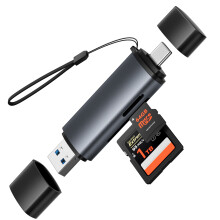 USB-C kaartlezer - RNCYN - dubbele SD/TF-slots - gelijktijdige weergave - 5Gbps snelheid - grijs - 75x22x11mm