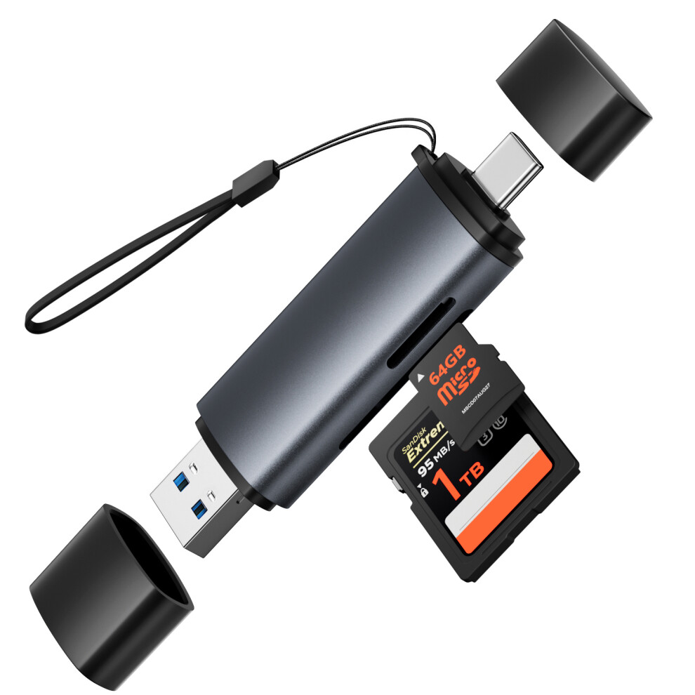 Usb-C Card Reader - Rncyn - Dual Sd/Tf Slots - Simultaneous Playback - 5Gbps Speed - 75X22x11mm Grey 9486689740931