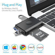 3-in-1 kaartlezer - RNCYN - zwart - Lightning Jack, Type-C, USB-A - USB-A 3.0 Snelheid: 5Gbps