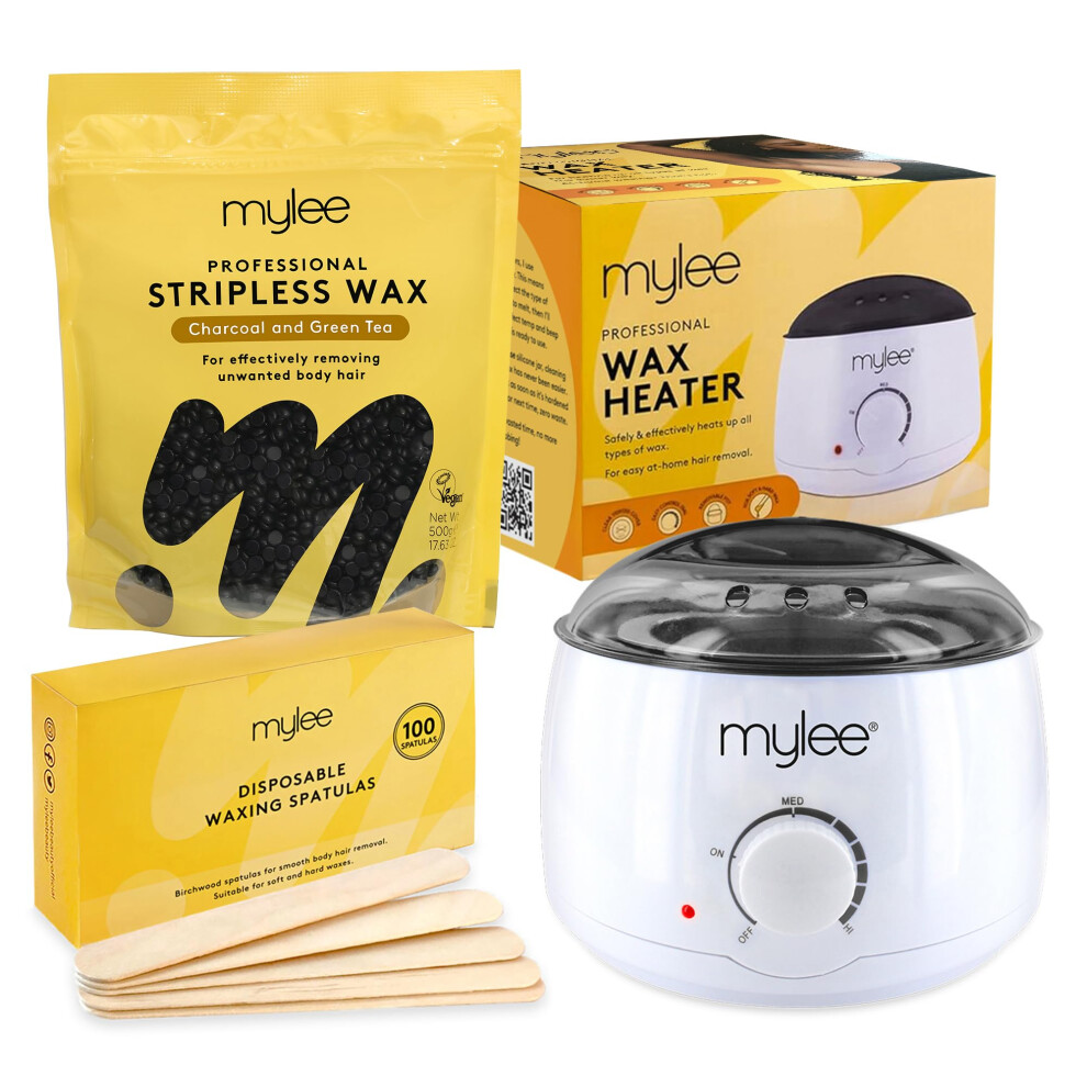 Mylee Professional Waxing Kit For Women & Men Â Electric Wax Pot Heater, 100 Spatulas & 500G Premium Italian Stripless Hard Wax Beads Â Complete H
