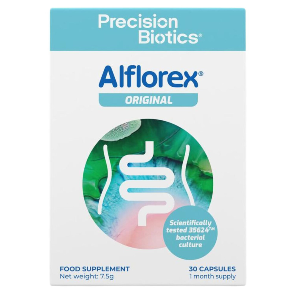 Precisionbiotics Alflorex Original - Daily Gut Health Probiotics Supplement With Unique Bifidobacterium Longum Bacteria Strain 35624 - Bacterial Cultures - 30 Capsule