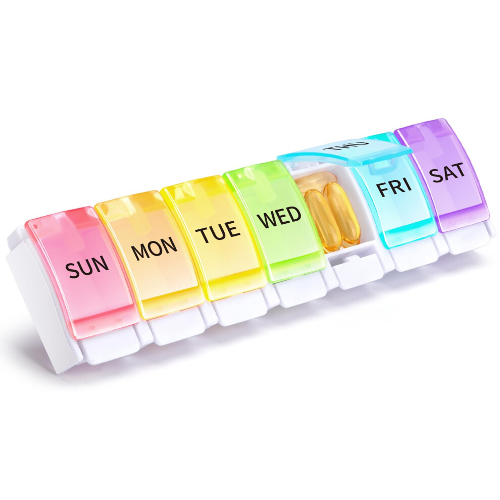 Opret Pill Organiser 7 Day, Weekly Pill Box 1 Times A Day, Push Button Pop Open Design Travel Tablet Organiser With 7 Large Compartments, Bpa Free Fo
