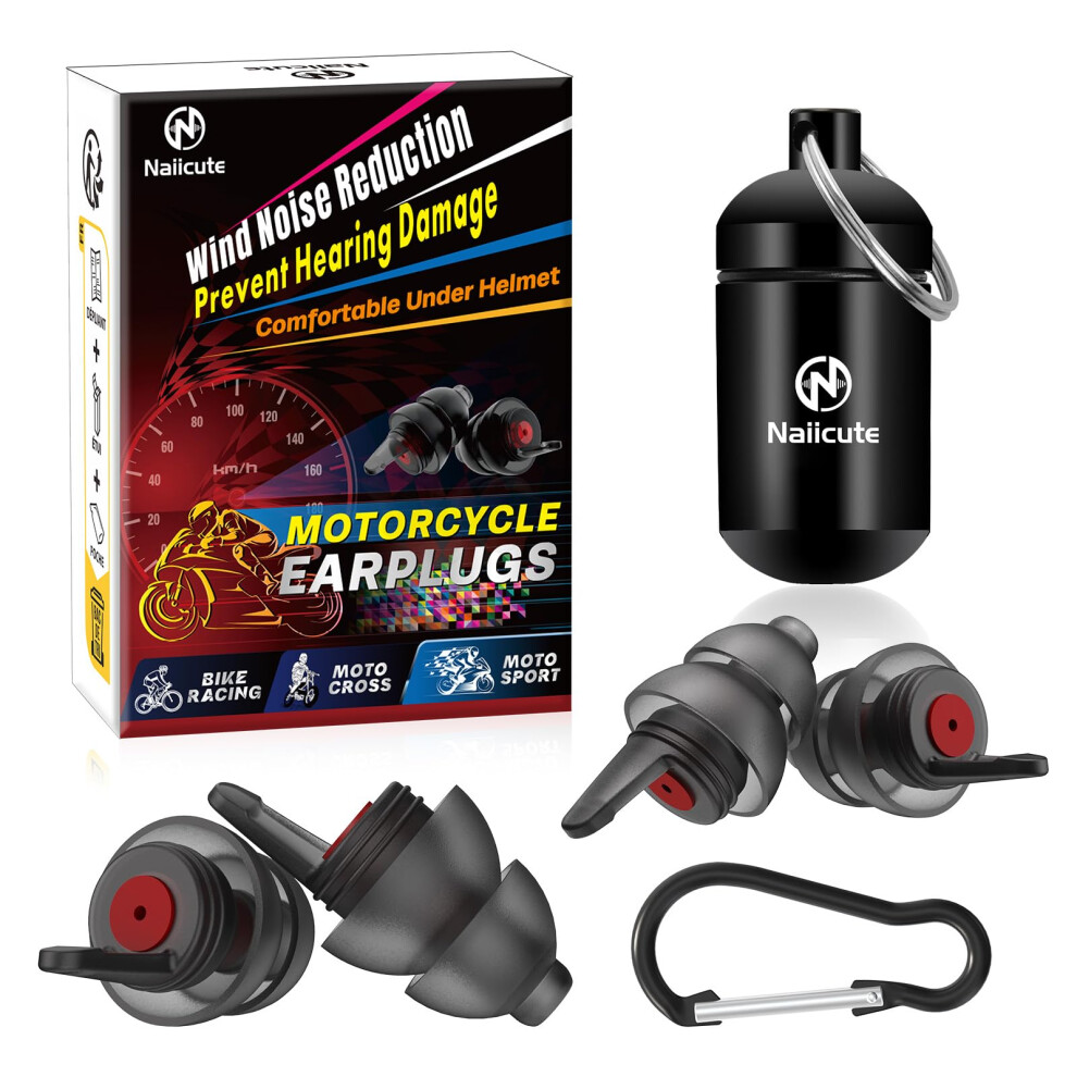 Naiicute Motorcycle Earplugs, Prevents Hearing Damage While Riding And Traffic Still Audible, Reusable Comfort Motorbike Ear Plugs For Motorsports, T