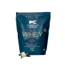 Kinetica Sports Whey Protein Powder - Vanilla, 4.5 Kg, 130 Servings | 23g Protein, 5.5g BCAA Amino Acid & 4.32g Glutamine | Recovery Shake for Optimu