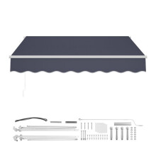 Store Banne Rétractable Manuel-Duoku-3 m x 2,5 m-Idéal pour Terrasse, Balcon ou Jardin-Équipé d'une Manivelle-Couleur Gris