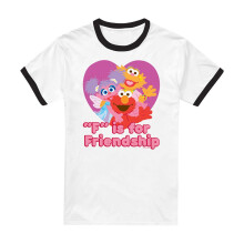 (XXL, White/Black) Sesame Street Unisex Adult Friendship Ringer T-Shirt