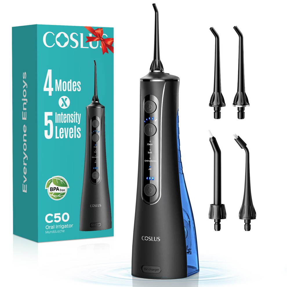 Coslus C50 Water Flosser For Teeth Cordless: 4 Modes & 20 Levels - Portable Irrigador Dental For Health - Conscious Sensitive Users Gums - Travel Hom