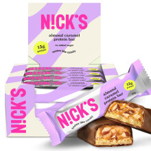 NICKS Keto Protein Bar Almond Caramel, 13 g Protein, 201 Calories, Low Carb Chocolate Snacks No Added Sugar Gluten Free (12 x 50 g)