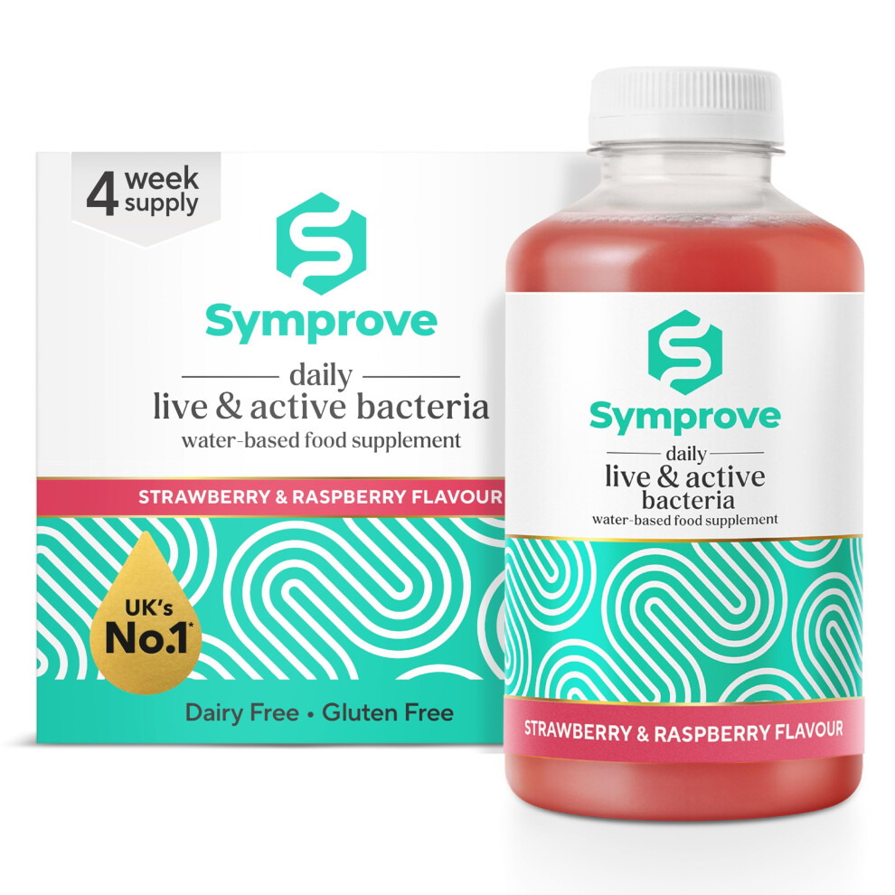 Symprove Liquid Live & Active Bacteria, Strawberry & Raspberry Flavour, Water-Based, Dairy & Gluten Free, Vegan (4 X 500Ml)