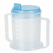 Life Healthcare Plastic Drinking Cup for Elderly & Disabled Adults with Anti-Splash Spout & Travel Lid, Straw Compatible, Microwave & Dishwasher Safe