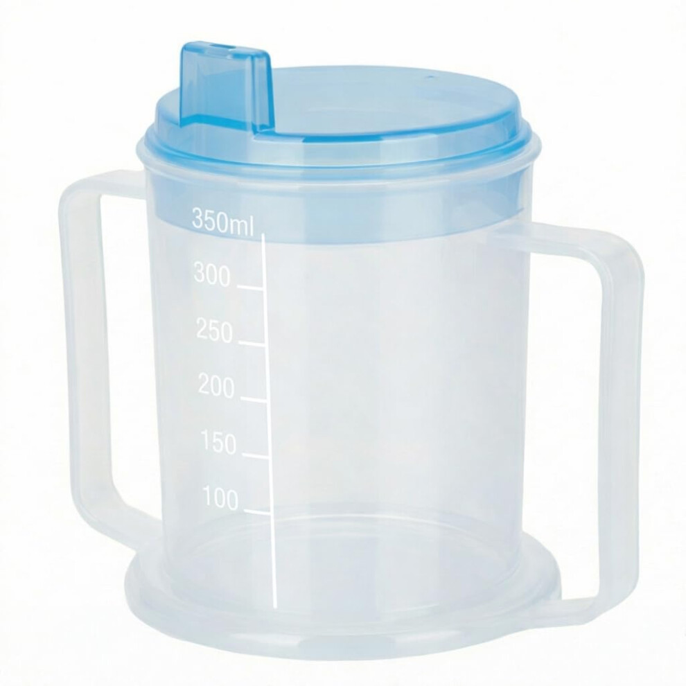 Life Healthcare Plastic Drinking Cup For Elderly & Disabled Adults With Anti-Splash Spout & Travel Lid, Straw Compatible, Microwave & Dishwasher Safe