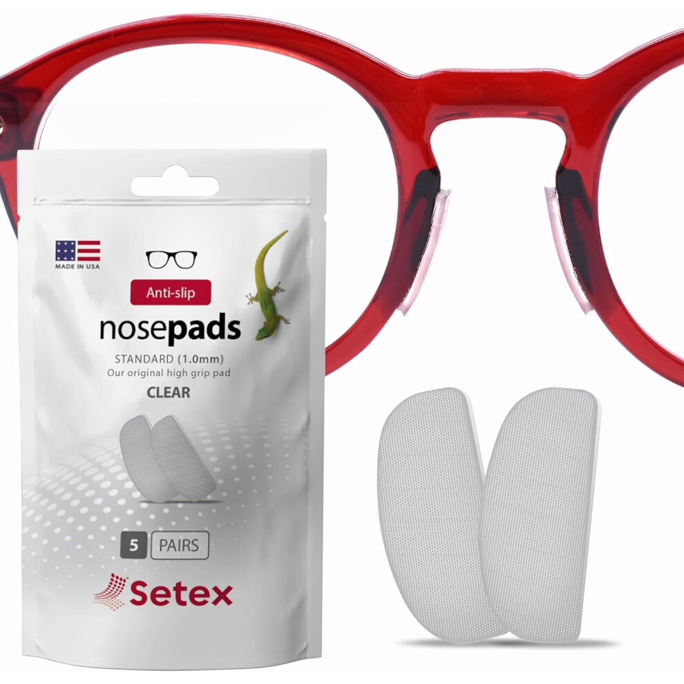 Setex Gecko Grip Glasses Nose Pads (5 Clear Pairs) - Anti-Slip Nose Pads For Glasses, Micro-Structured Fibers, Ultra-Strong Grip And Ultra-Soft, Self