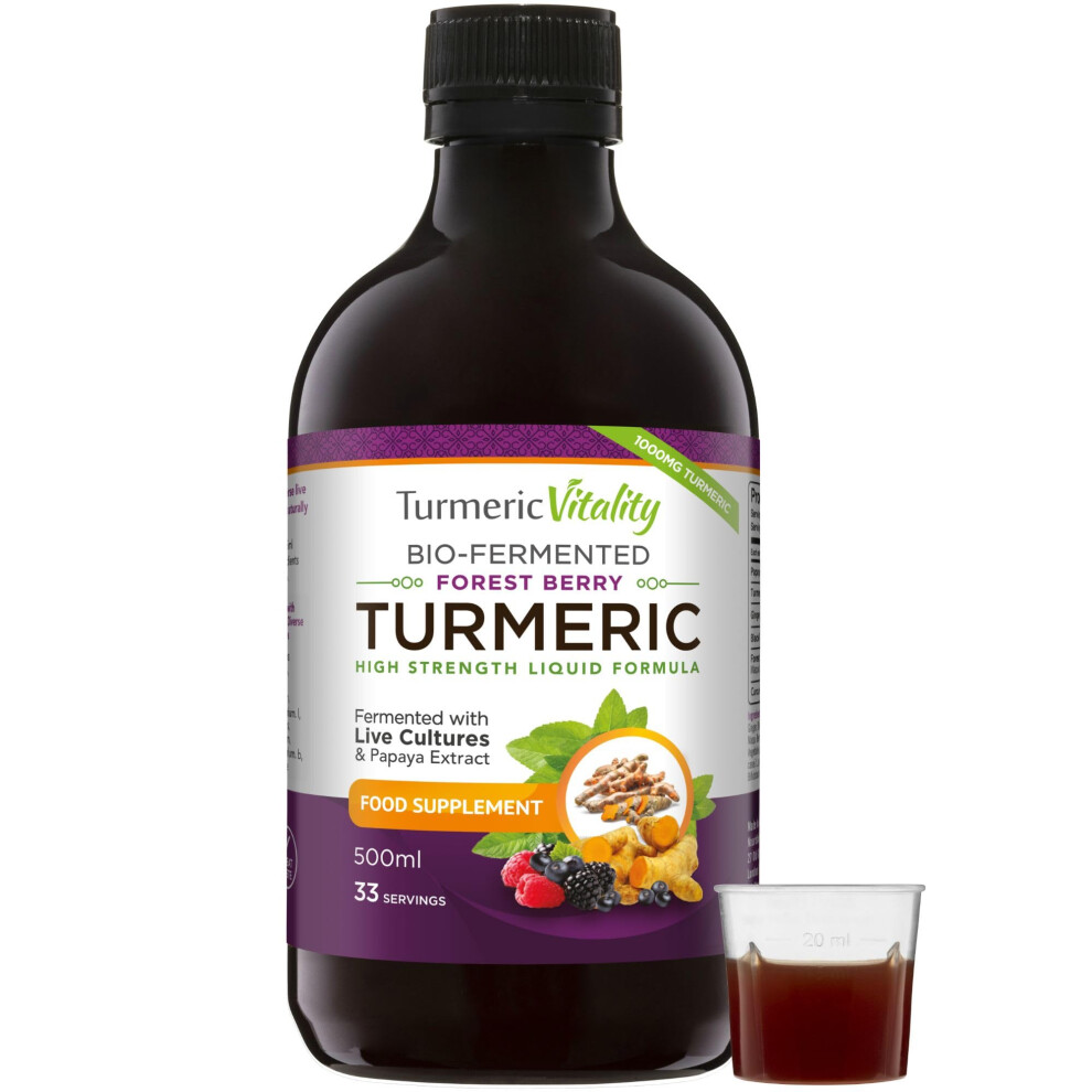 Turmeric Vitality Black Turmeric Curcumin With Probiotics & Enzymes - Fermented High Strength Liquid Turmeric Supplement With Pepper & Ginger Equivalent To 2 Turmeric