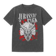 (L, Black) Jurassic Park Unisex Adult Isla Nublar Rose Vintage Wash T-Shirt