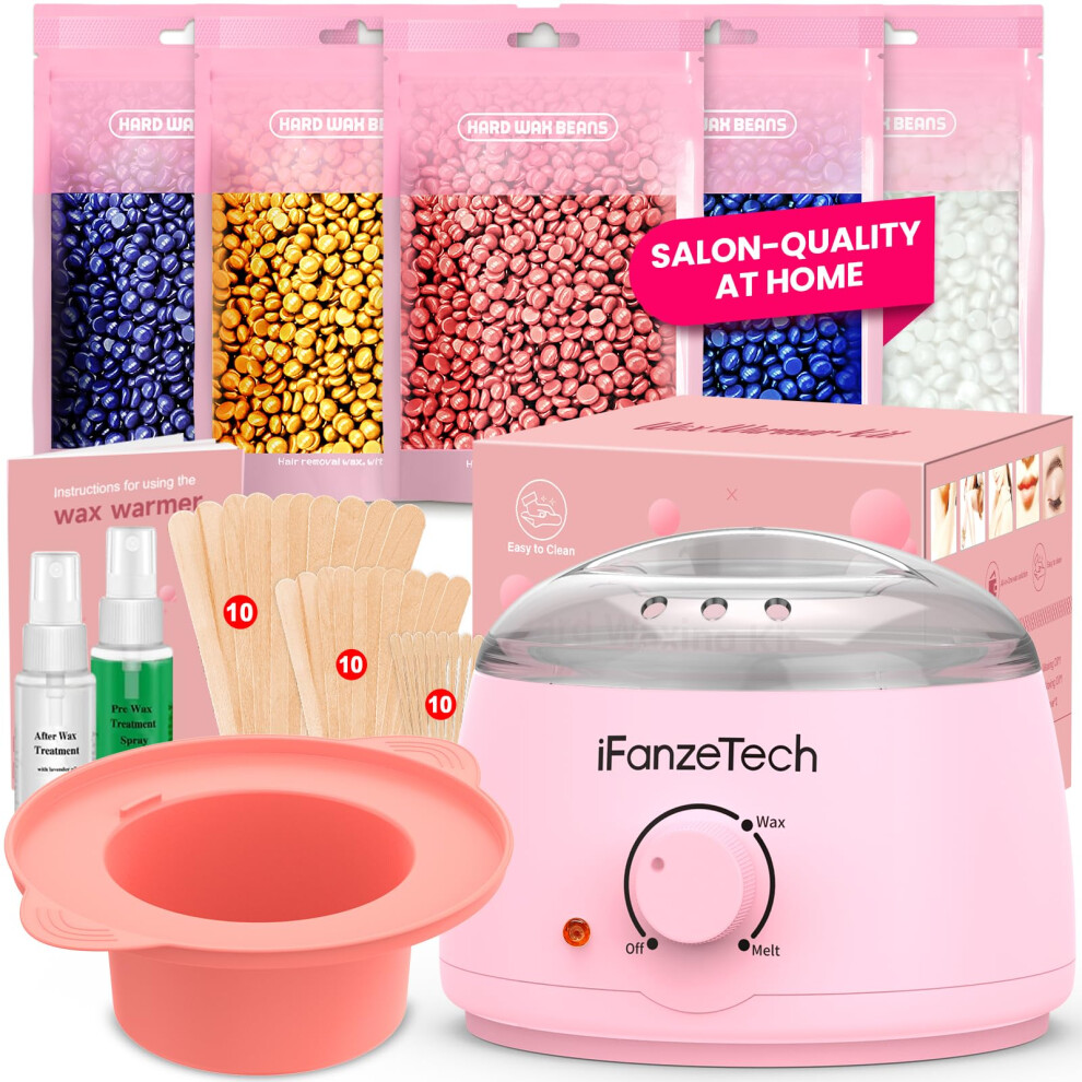 Ifanzetech Waxing Kit For Women: Wax Warmer Wax Kit For Hair Removal Intelligent Temperature Control Wax Machine With 5 Packs Hard Wax Beads & Silico