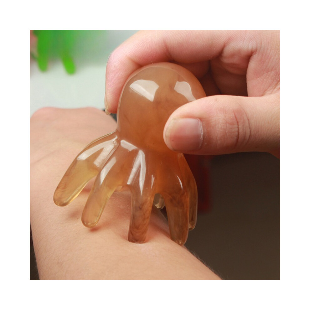 Stoyotu (Brown) Resin Octopus Massage Comb Head Meridian Scraping Scalp Massage Brush Acupuncture Spa Gua Sha Massage Comb Fatigue Relief Massag
