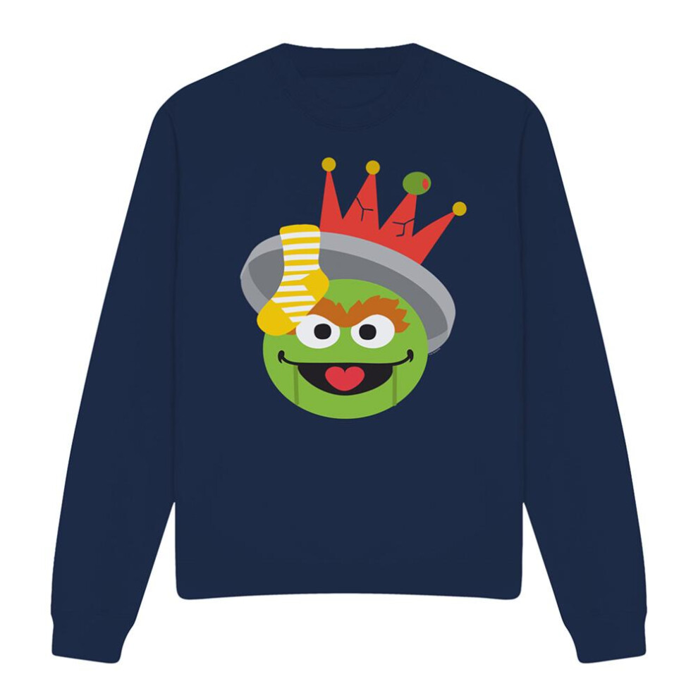 Sesame Street (S, Navy) Unisex Adult Oscar The Grouch Nutcracker Christmas Sweatshirt