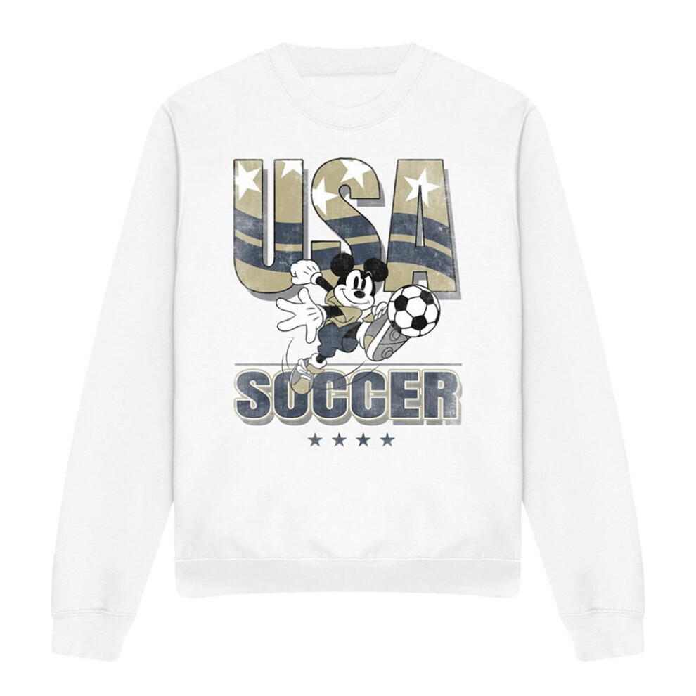 Disney (M, White) Unisex Adult Usa Soccer Mickey Mouse Sweatshirt