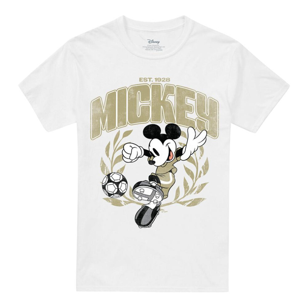 Disney (M, White) Unisex Adult Mickey Mouse Laurel Football T-Shirt