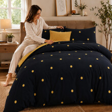 (Single, Polka Dot Black & Yellow) Luxury Floral Printed Duvet Cover Set | Reversible Designer Bedding | Matching Pillowcases | Hotel Quality