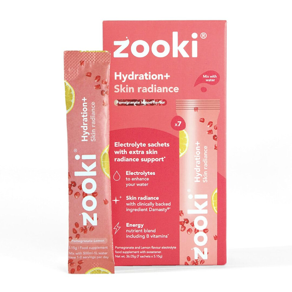 Zooki Electrolytes+ Skin Radiance Hydration Electrolytes Sachets Â Pomegranate Lemon Flavour Electrolytes With Damasty Rose Extract, B Vitamins & Vi