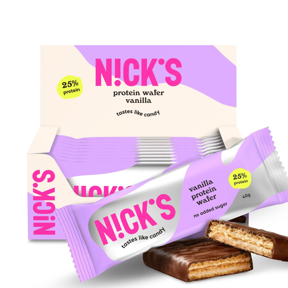 N!Ck's Nicks Protein Wafer Bars Vanilla | 25% Protein | 203 Calories | Low Carb Biscuits Snack Bar No Added Sugar Gluten Free (9X40g)