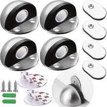 4 Pieces Heavy Duty Magnetic Door Stops with Rubber Bumpers - Adhesive Stainless Steel