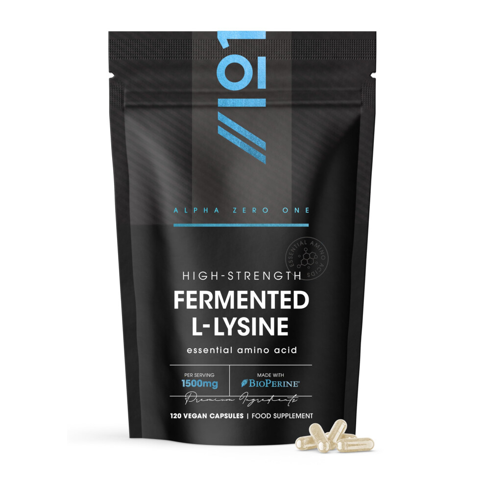 Alpha01 Fermented L-Lysine 1500Mg With Bioperine - Made With Vitamin C - High Strength - 120 Vegan Capsules Â Resealable And Recyclable Pouch Â By Alpha