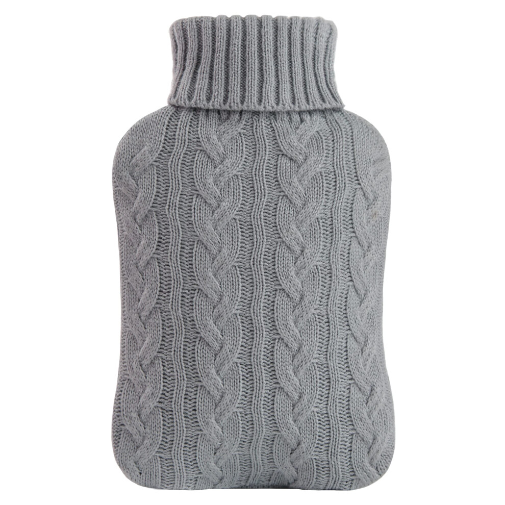 Samply Hot Water Bottle With Knitted Cover, 2L Hot Water Bag For Hot And Cold Compress, Hand Feet Warmer, Neck And Shoulder Pain Relief, Gray