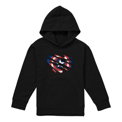 Captain America (5-6 Years, Black) Captain America Childrens/Kids Torn Pull Over Hoodie