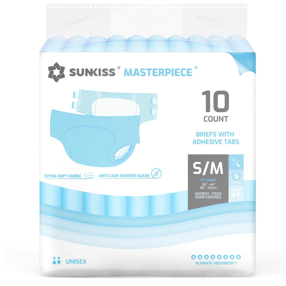 Sunkiss Masterpiece Adult Diapers With Ultimate Absorbency, Unisex Disposable Incontinence Briefs With Tabs For Women And Men, Odor Control, Overnigh