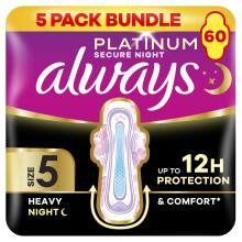 Always Platinum Secure Night Extra (Size 5) Sanitary Towels with Wings 5 x 12 Pa