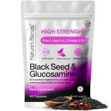 Nature’s Blends Black Seed Oil Capsules 500mg - Cold Pressed Nigella Sativa Capsules with Glucosamine – High Strength Omega 6 & 9 for Immune Suppo