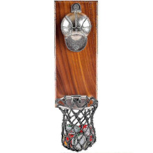 Vintage-Flaschenöffner aus Holz zur Wandmontage mit Kronkorkenfänger für Bierliebhaber – Basketball-Design