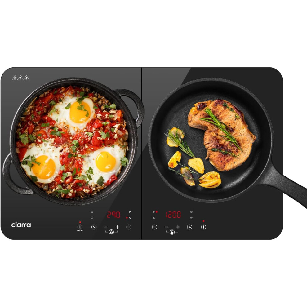 Ciarra Portable Induction Hob 2800W Double Cooking Zones With Touch Co