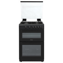 Statesman GDL60B Double Oven Gas Cooker with Glass Lid & Closed Door Grilling, 4 Gas Burners, 60cm Wide, Black
