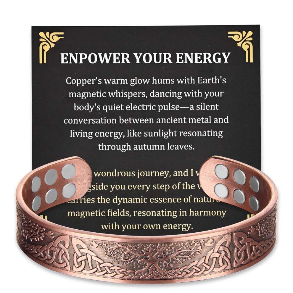 Magenergy Copper Bracelet For Men, 18X Strength Magnetic Bracelet With 3800 Gauss Magnets, 99.99% Pure Solid Copper, Men's Jewelry Gift