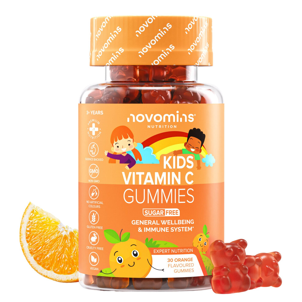 Novomins Vitamin C For Kids - Sugar-Free & Gluten-Free - 40Mg Vitamin C, With Vitamin B6, B12 And Zinc - Vegan Kids Vitamins - Chewable Immune System Booster