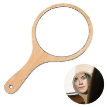 Circular Hairdresser Hand Mirror with Wooden Handle -