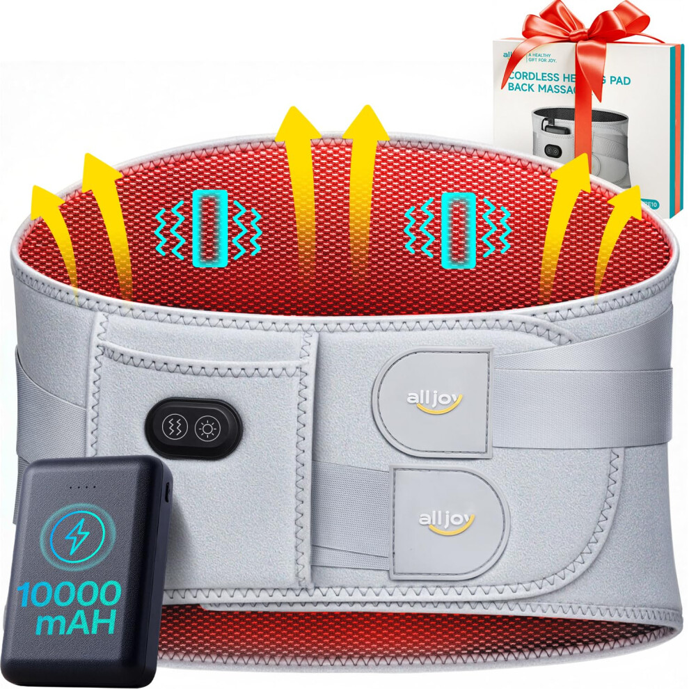 Alljoy 170Cm Cordless Heat Pad For Back Pain Relief, 10000Mah Lower Back Massager With 3 Heat 3 Vibration, Portable Heat Pad For Cramps, Birthday Gif