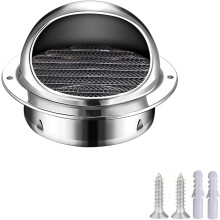 Stainless Steel Round Vent Cover with Builtin Fly Screen Mesh 15.7cm L