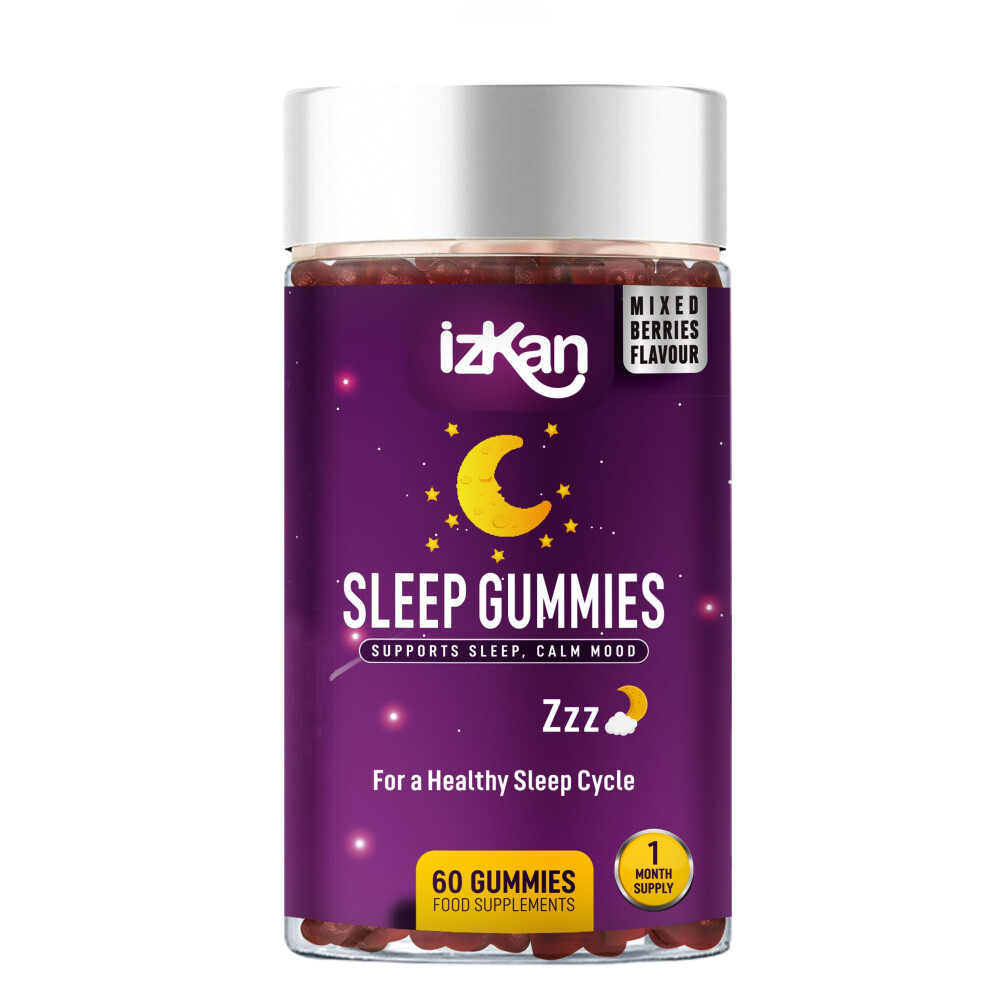 Izkan Sleep Gummies For Adults With Magnesium, L-Theanine, Passionflower Extract, Glycine, Chewable Sleep Supplement |Night Time| |Sleep Routine | Vegan 60