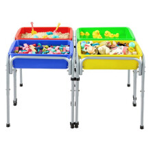 Mesa Sensorial para Niños-Duoku-Mesa de Actividades Ajustable con 4 recipientes extraíbles para arena y agua, patas antideslizantes