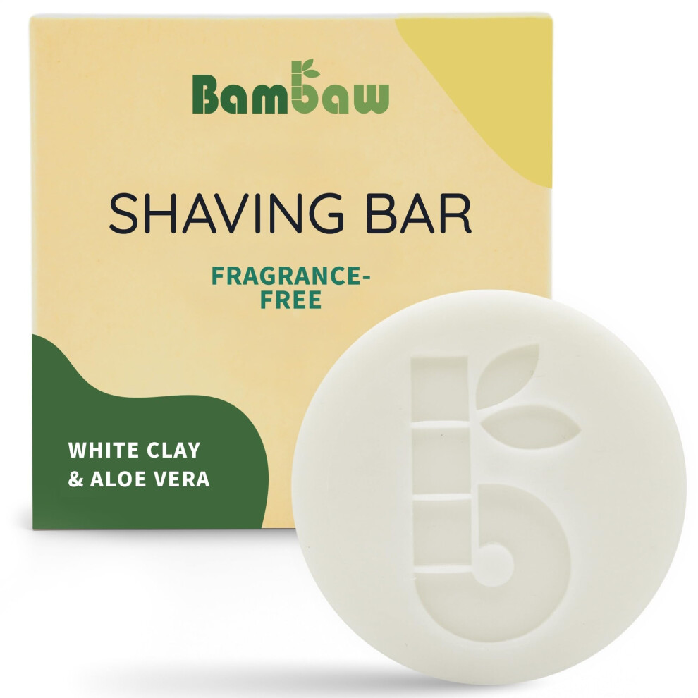 Bambaw White Shaving Bar 80G, Organic Clay & Aloe Vera Shave Soap Bar For Sensitive Skin, Eco And Vegan Shaving Soap, Fragrance-Free